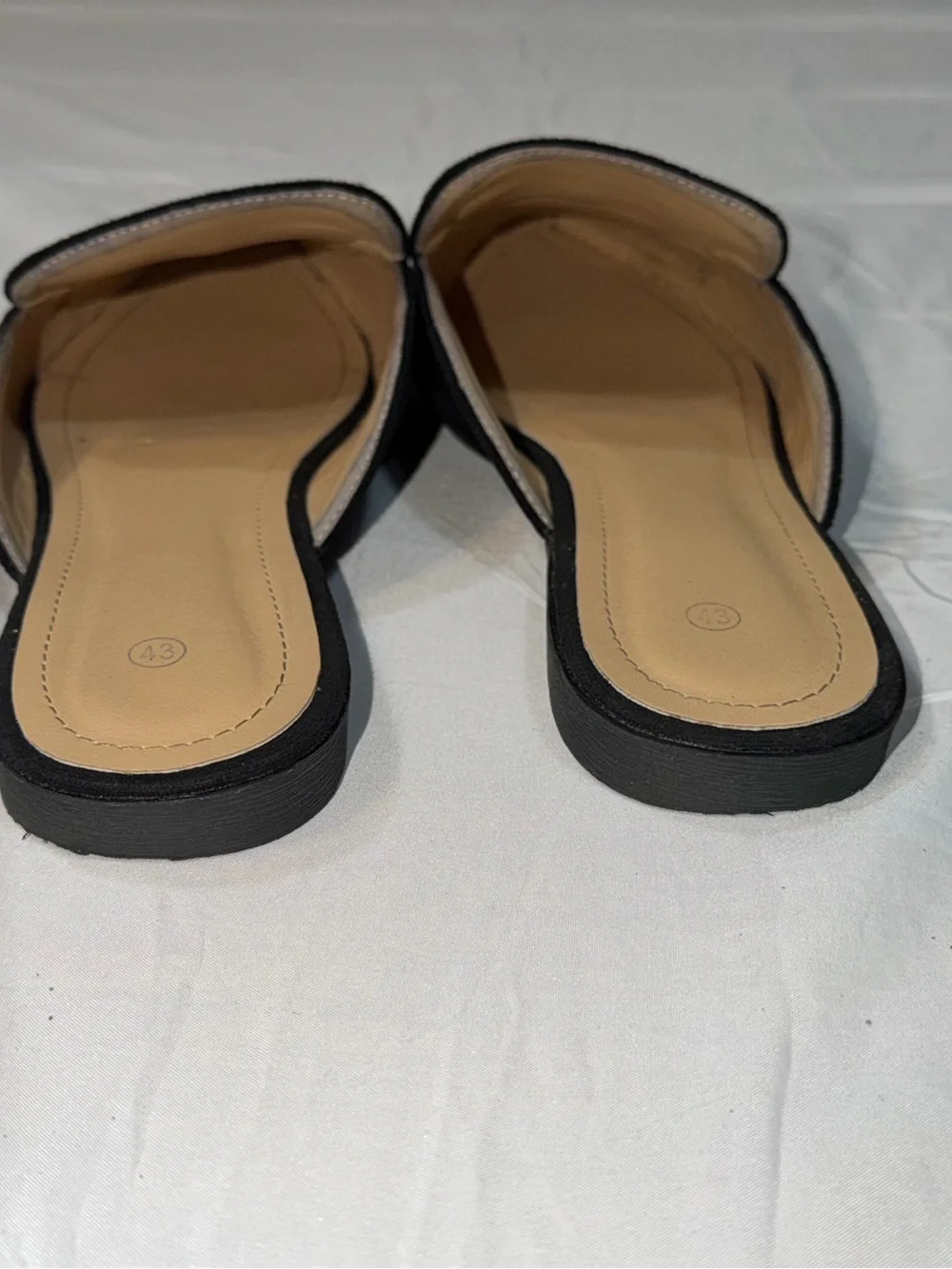 SHEIN Black Suede Pointed Toe Flat Mules Gold Horsebit Buckle Slide Loafers 11 - Picture 4 of 7